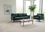 Beech Wood And Venetian Leather Living Room Set, 2 Pieces - Olive