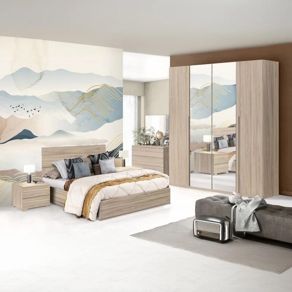 Mosky Wood Bedroom Set, 6 Pieces - Beige