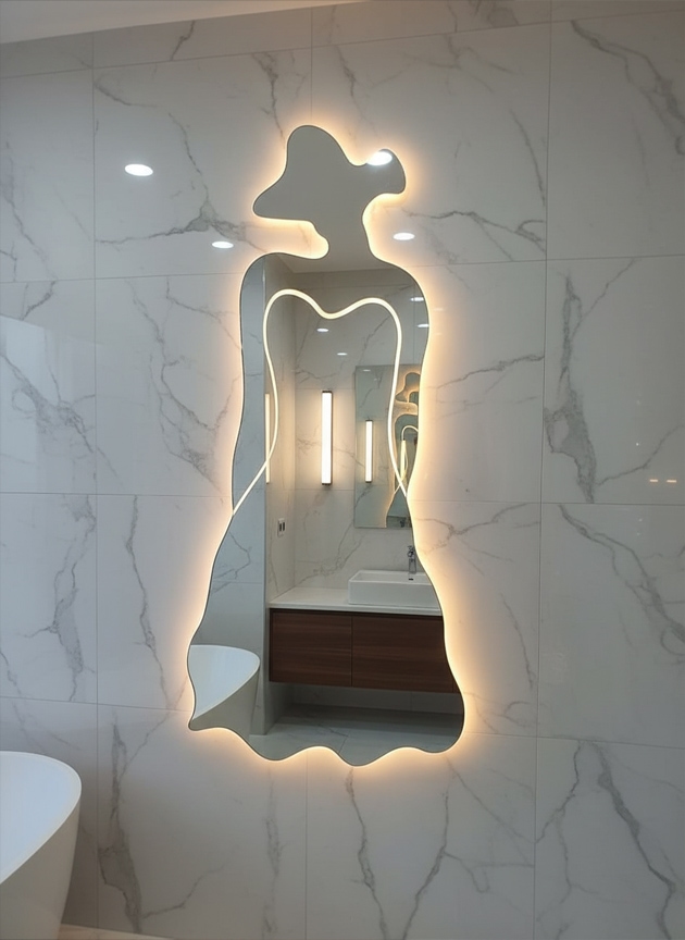 مرايا ديكور انيقه مموجه ليد خلفي جريش، 185×85×4 سم - شفاف