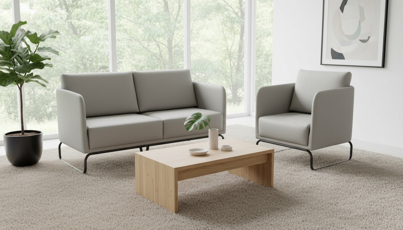 Beech Wood And Venetian Leather Living Room Set, 2 Pieces - Grey - Image 2