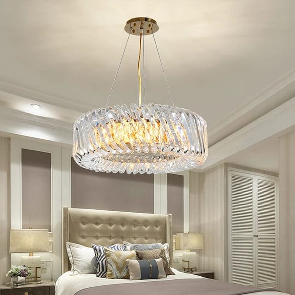 ⁦نجفة ستانلس و كريستال واليكتروستتيك ذهبي - 85×60×60 سم⁩ - الصورة ⁦3⁩