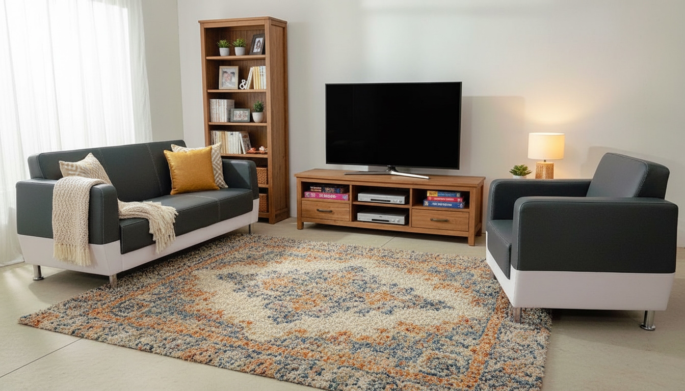 Beech Wood And Venetian Leather Living Room Set, 2 Pieces - Grey And White - Image 3