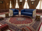 Beech Wood And Venetian Leather Living Room Set, 2 Pieces - Blue