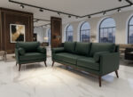 Beech Wood And Venetian Leather Living Room Set, 2 Pieces - Olive - Image 3