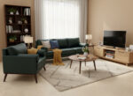Beech Wood And Venetian Leather Living Room Set, 2 Pieces - Olive - Image 4
