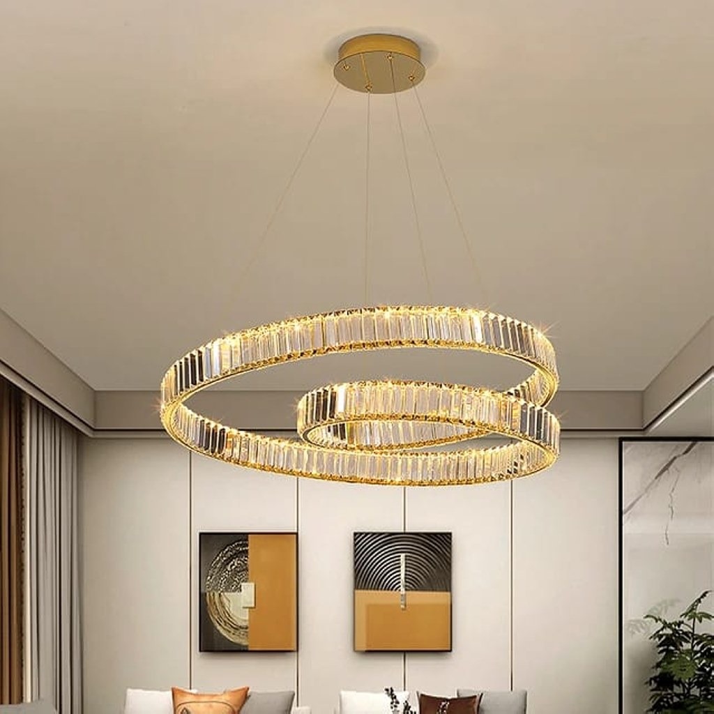 ⁦نجفة ستانلس و كريستال واليكتروستتيك ذهبي - 85×60×60 سم⁩ - الصورة ⁦2⁩
