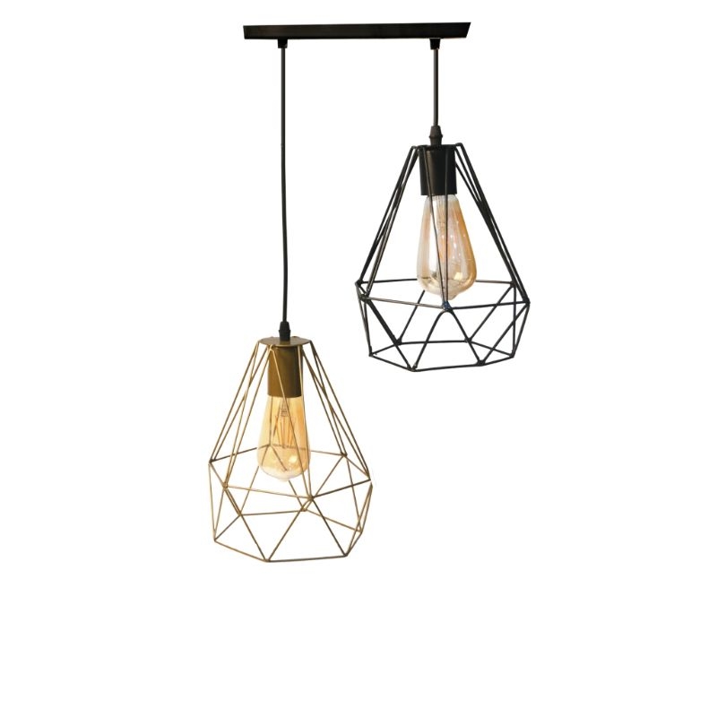 Metal Pendant Light, 2 Bulb, 100×30 Cm - Gold Black - Image 2
