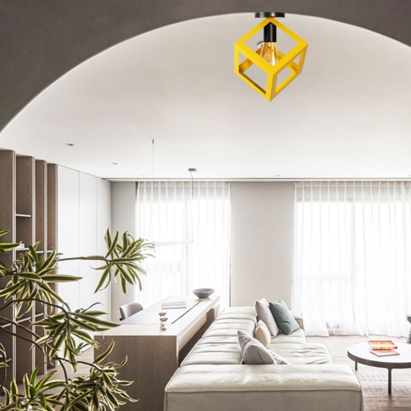 Metal Ceiling Lamp, 1 Bulb, 23×23 Cm - Yellow - Image 2
