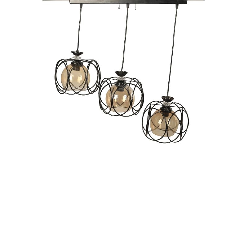 Metal Pendant Light, 3 Bulb, 85×50 Cm - Brown Black - Image 2
