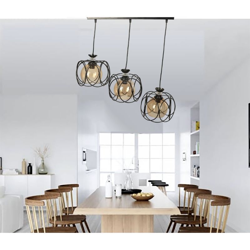 Metal Pendant Light, 3 Bulb, 85×50 Cm - Brown Black
