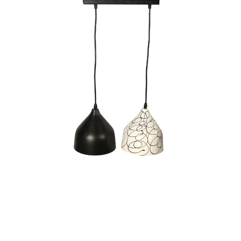 Metal Pendant Light, 2 Bulb, 80×24 Cm - Black White - Image 2