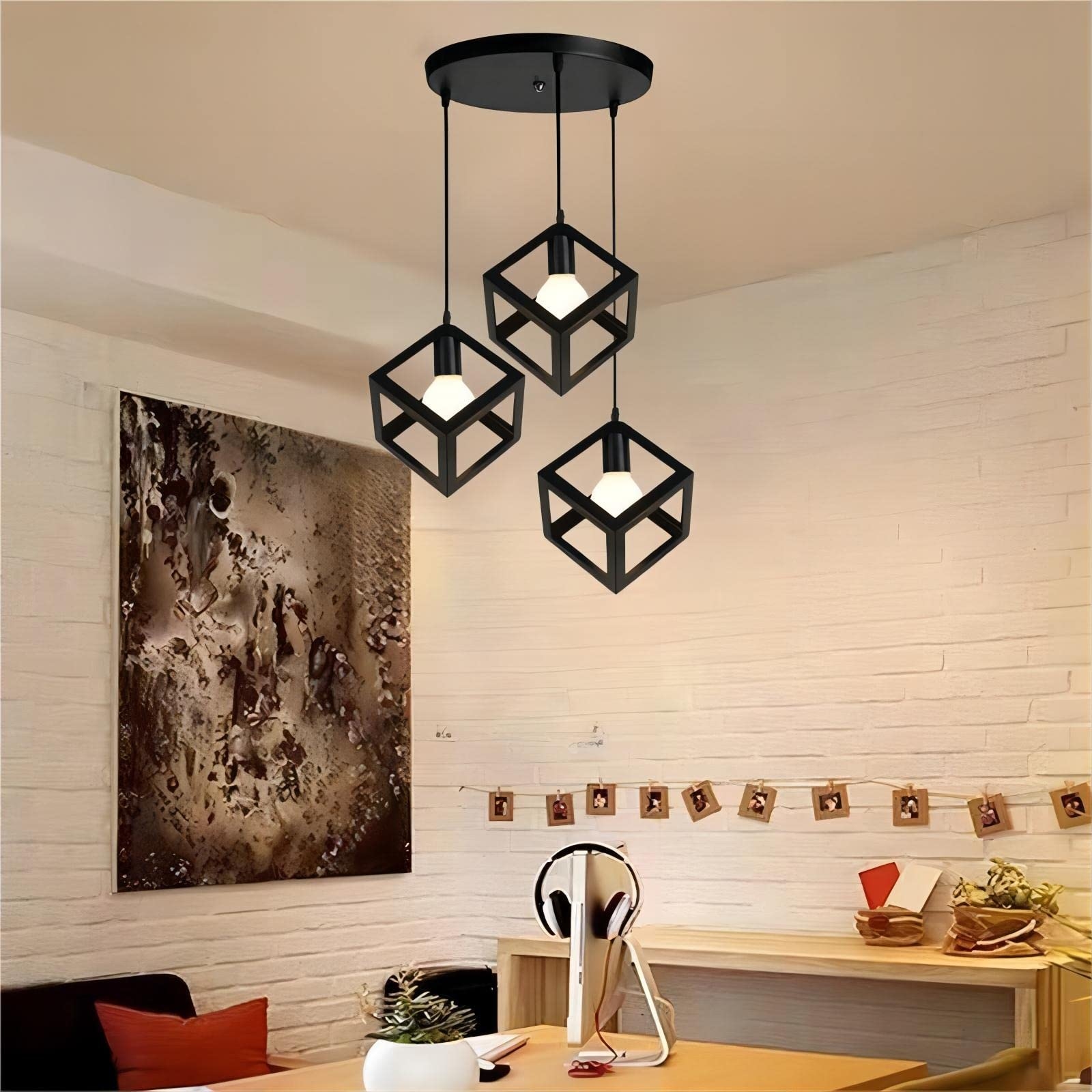 Metal Modern Ceiling chandelier, 3 Bulbs, 80×30 cm, C213 - Black - Image 4