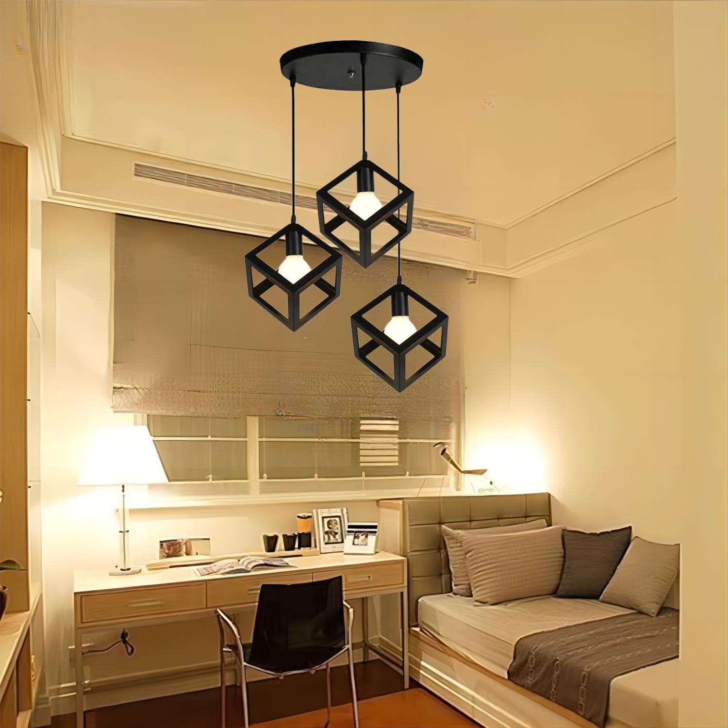 Metal Modern Ceiling chandelier, 3 Bulbs, 80×30 cm, C213 - Black - Image 5