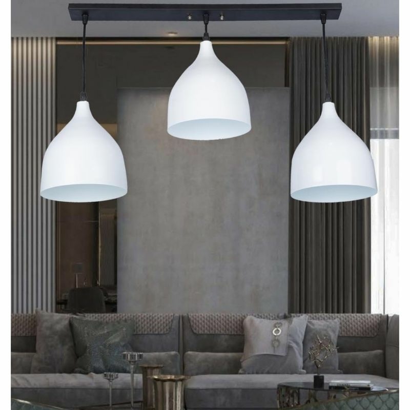 Metal Modern Ceiling chandelier, 3 Bulbs, 80×50 cm, C223 - White - Image 2