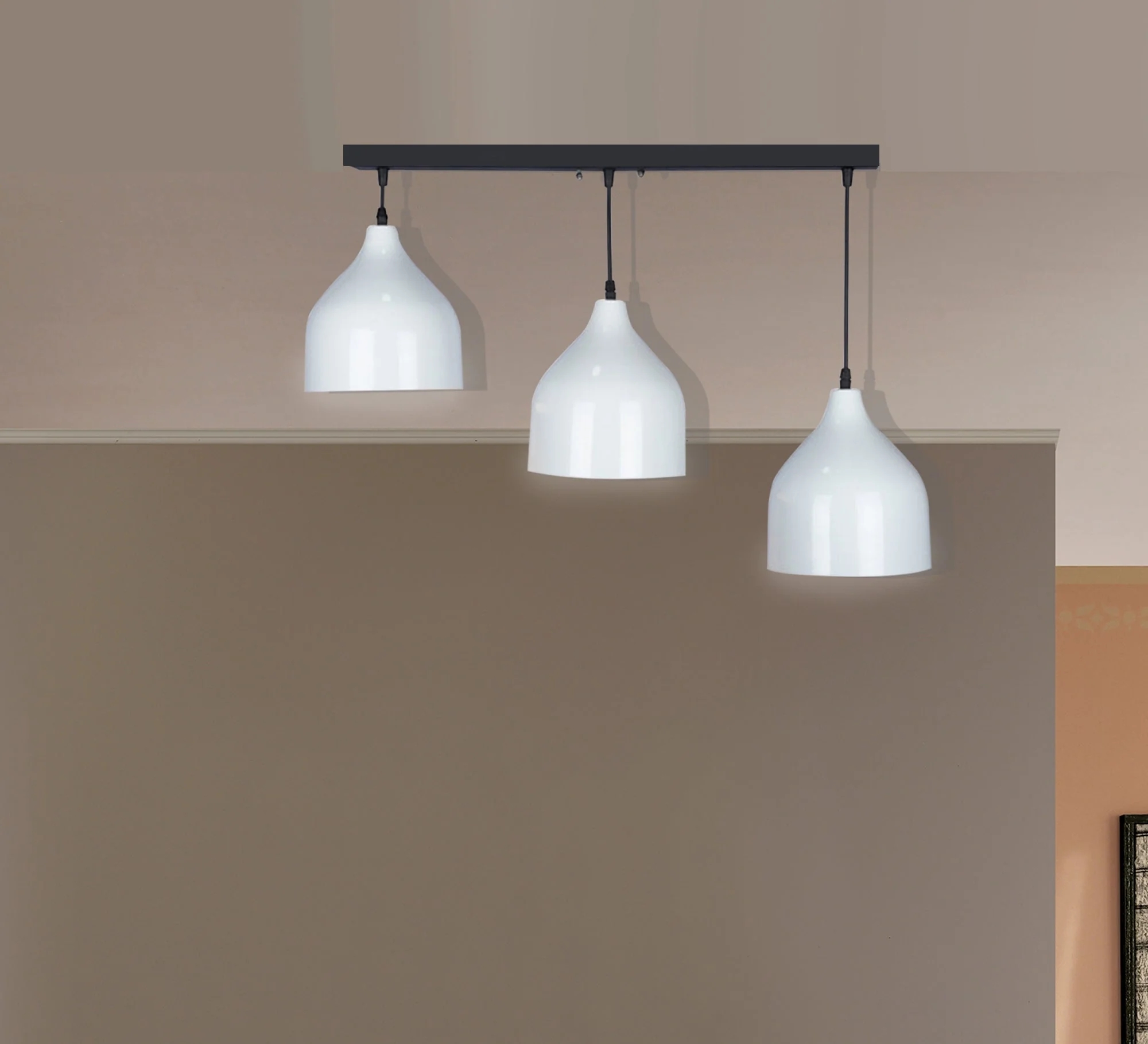 Metal Modern Ceiling chandelier, 3 Bulbs, 80×50 cm, C223 - White - Image 5