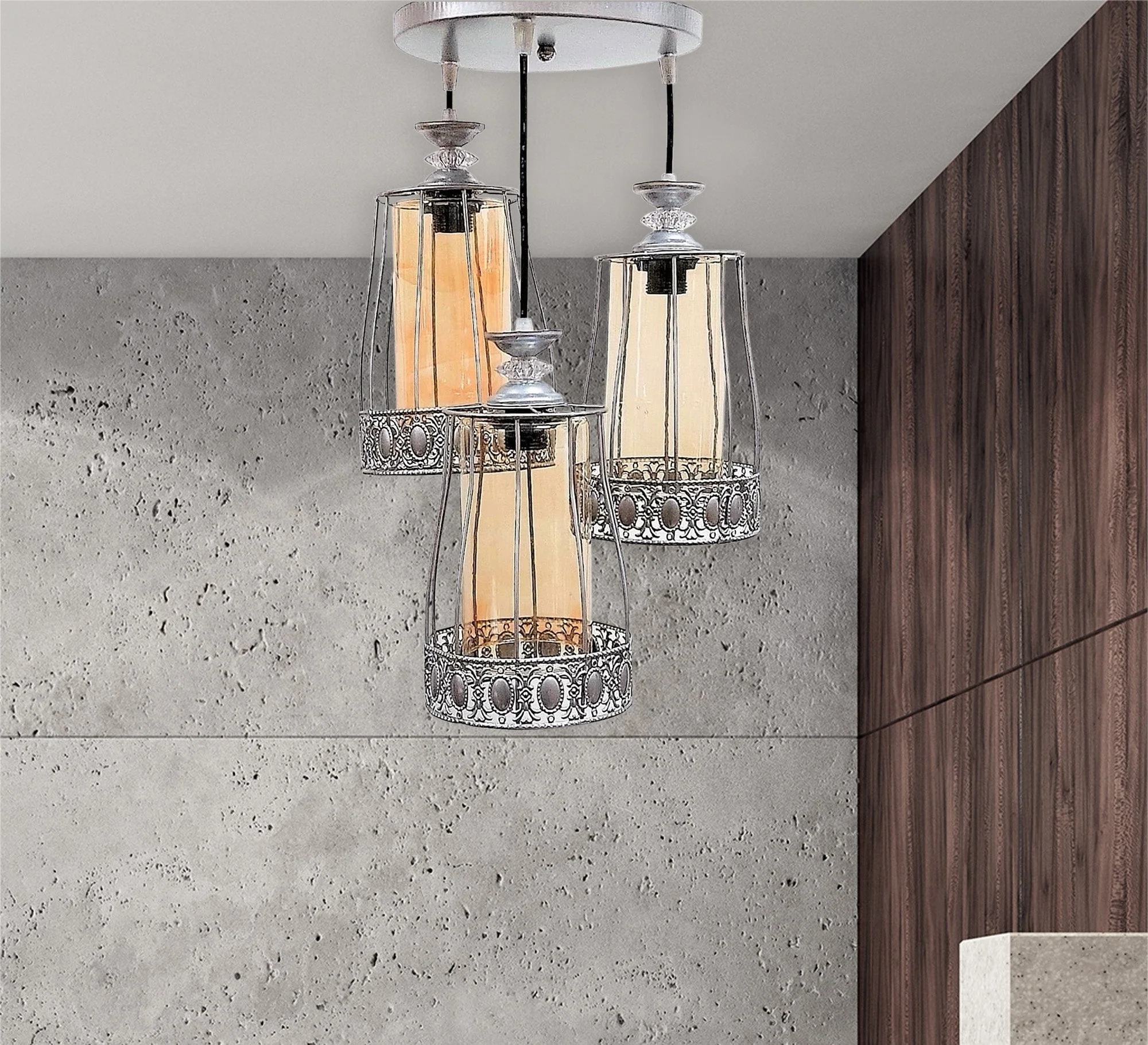 Metal Modern Ceiling chandelier, 3 Bulbs, 75×30 cm, KM-EG6-18 - Silver - Image 2