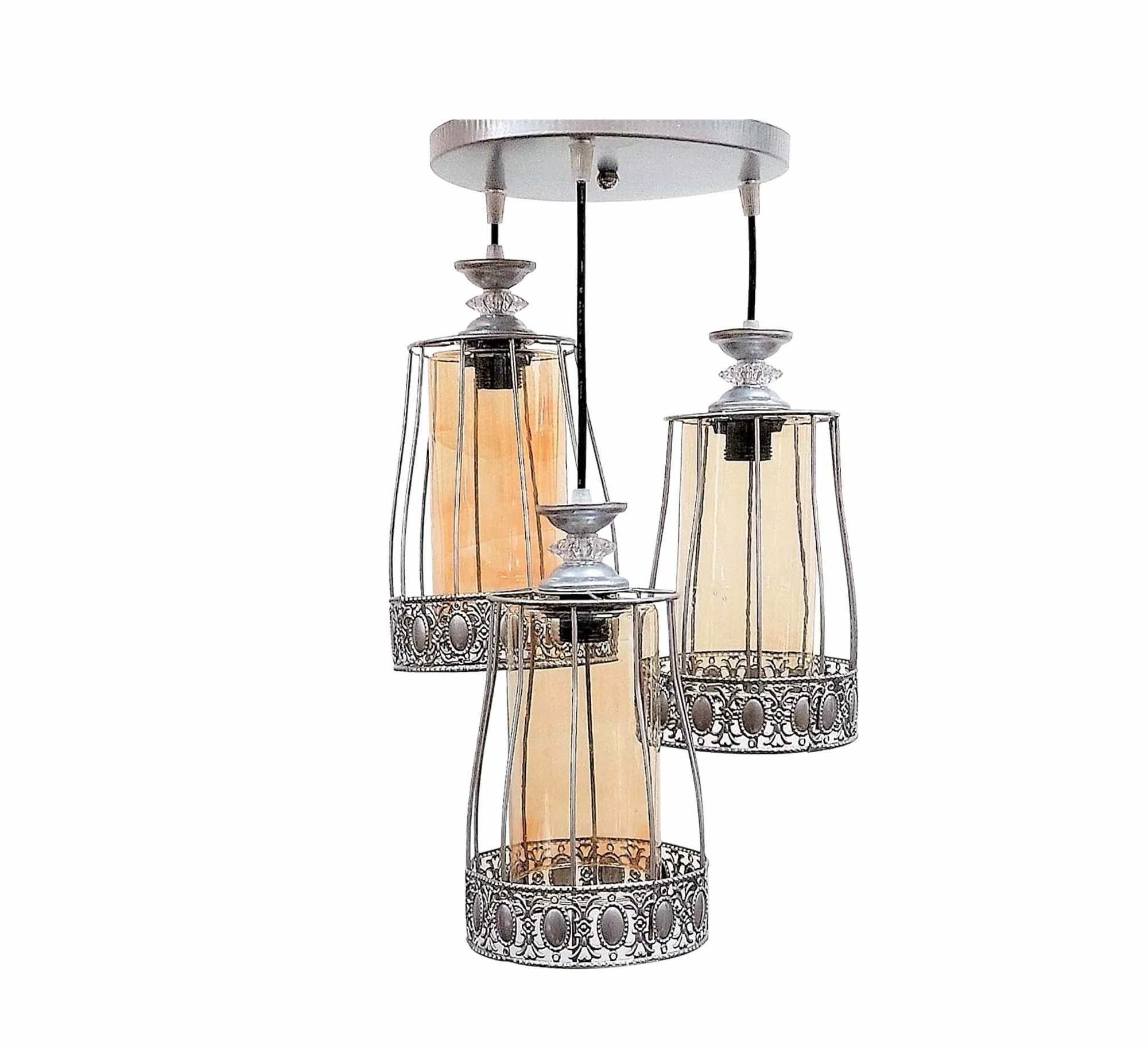 Metal Modern Ceiling chandelier, 3 Bulbs, 75×30 cm, KM-EG6-18 - Silver
