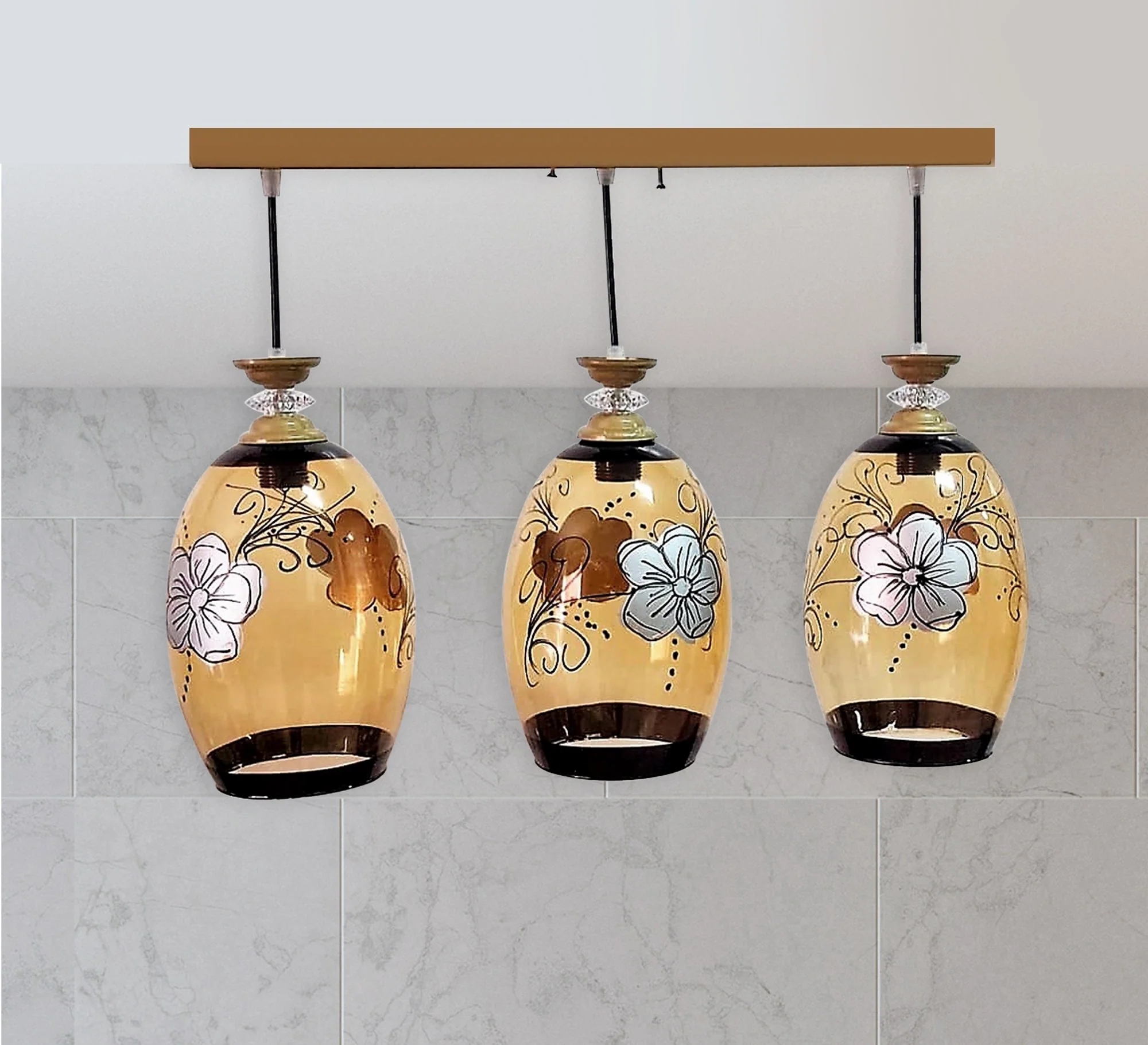 Metal Modern Ceiling chandelier, 3 Bulbs, 75×30 cm, KM-EG6-34 - Brown - Image 2