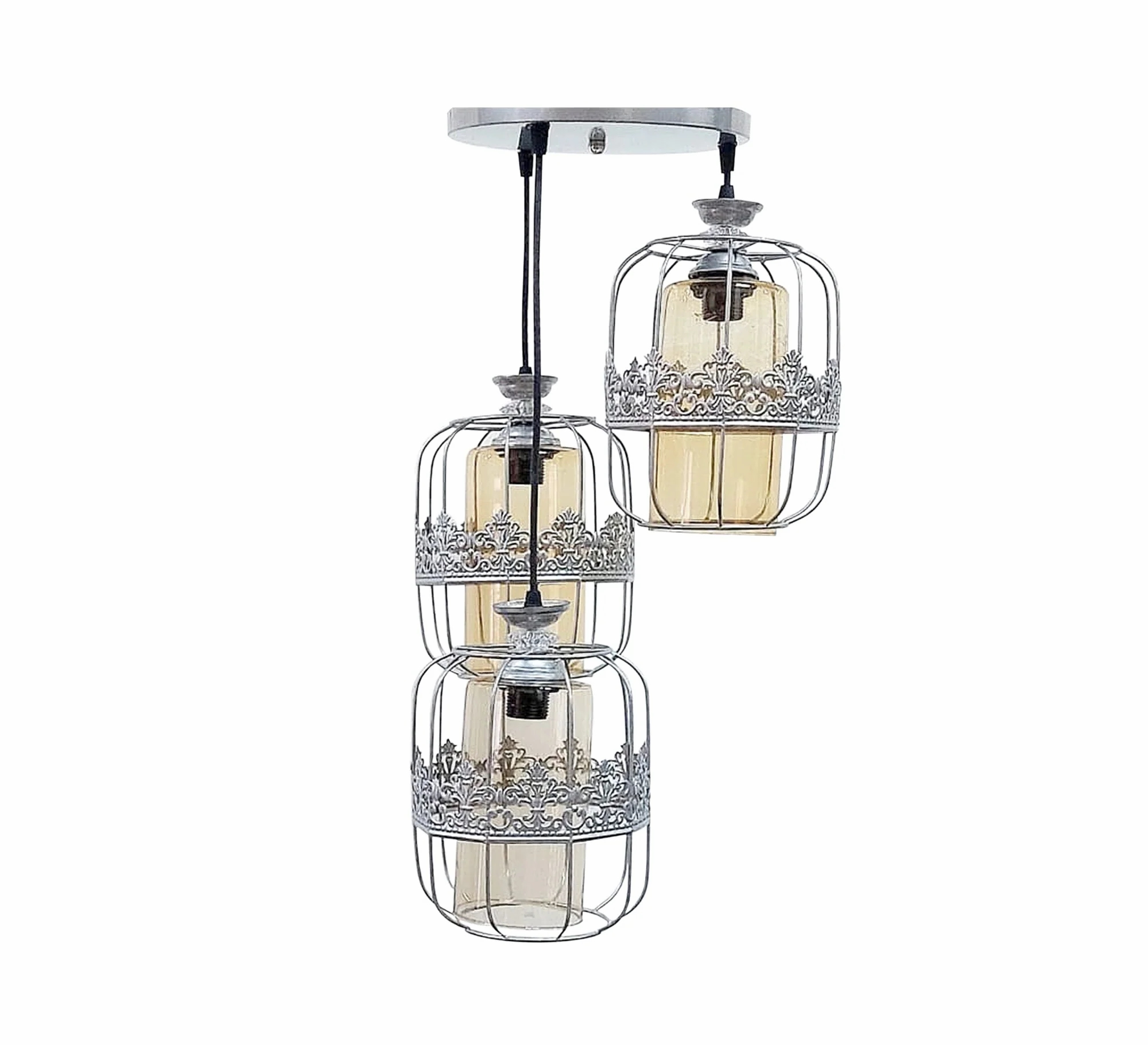 Metal Modern Ceiling chandelier, 3 Bulbs, 75×30 cm, KM-EG6-44 - Silver - Image 2