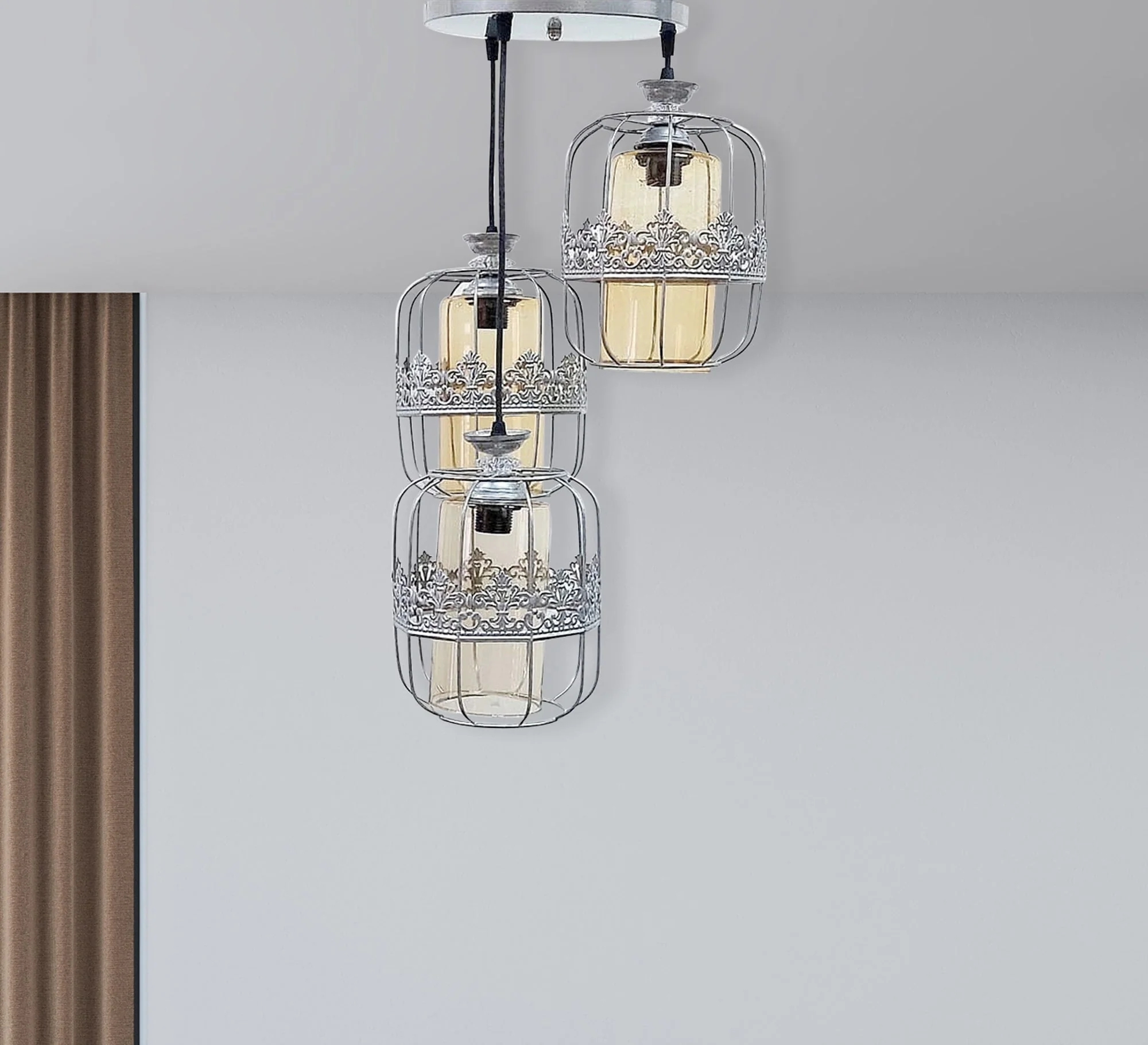 Metal Modern Ceiling chandelier, 3 Bulbs, 75×30 cm, KM-EG6-44 - Silver