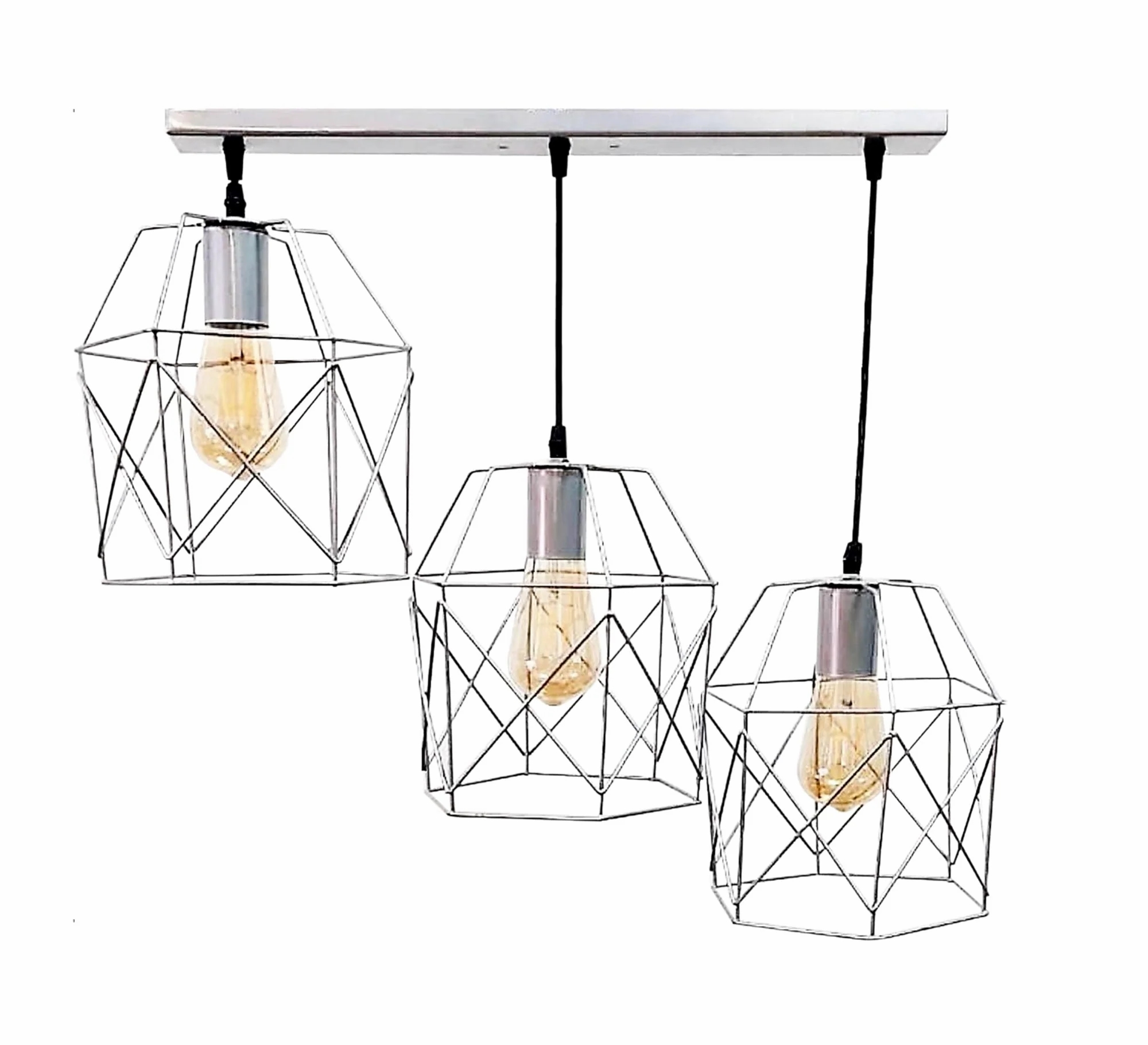Metal Modern Ceiling chandelier, 3 Bulbs, 80×50 cm, KM-EG6-56 - Silver - Image 2