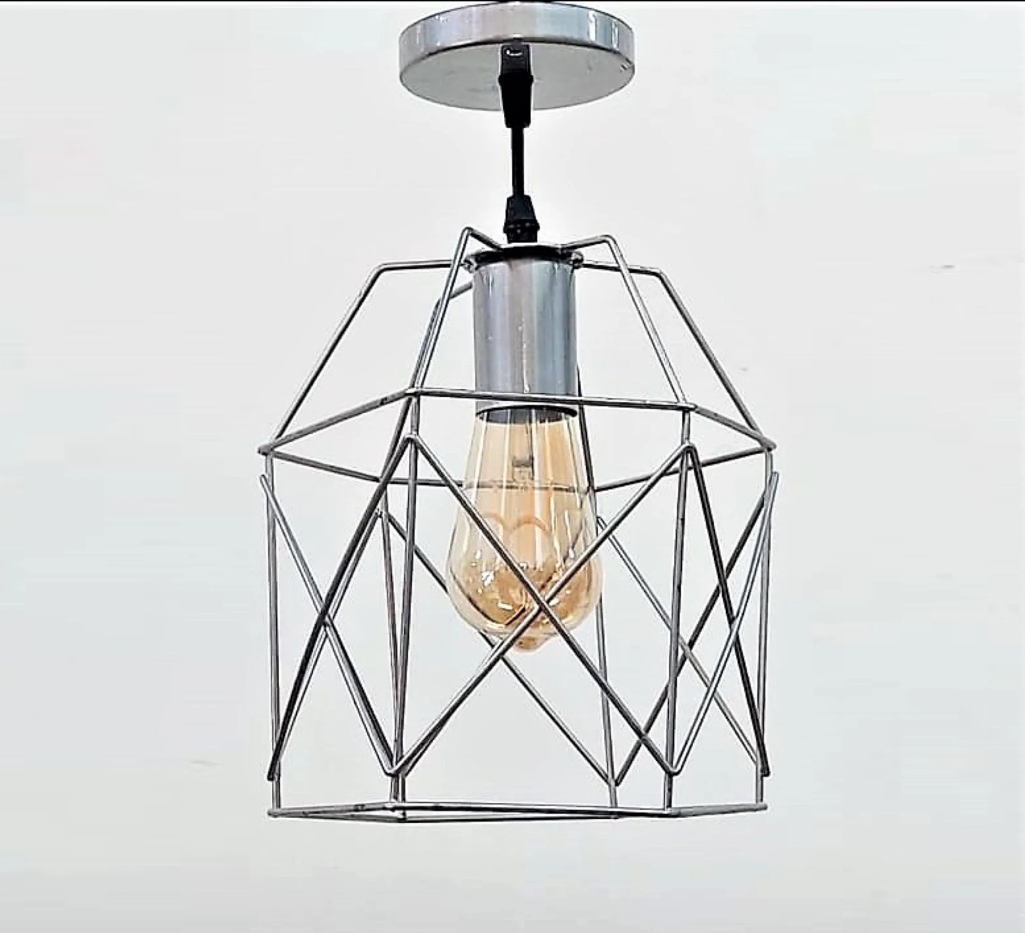 Metal Modern Ceiling chandelier, 1 Bulb, 75×20 cm, KM-EG6-68 - Silver - Image 2