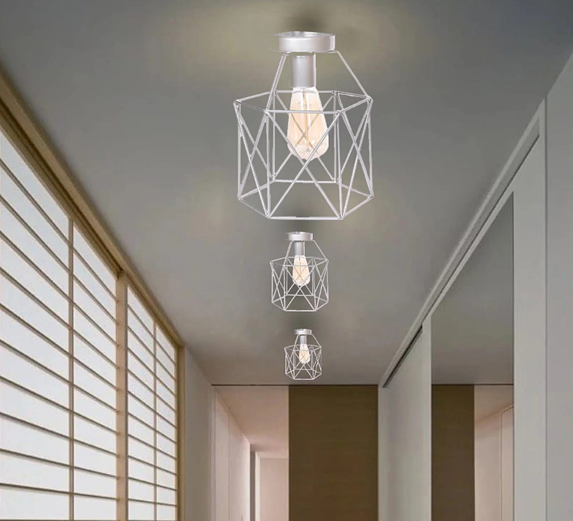 Metal Modern Ceiling chandelier, 1 Bulb, 21×21 cm, KM-EG6-77 - Silver - Image 2