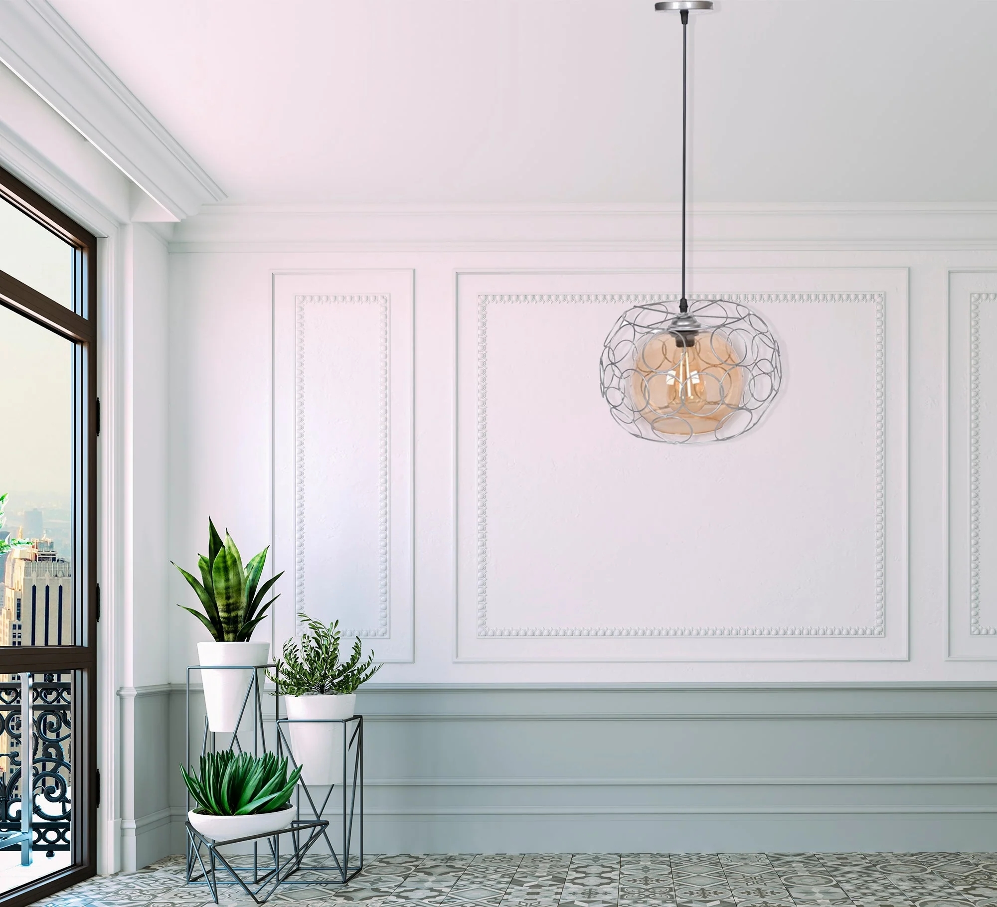 Metal Modern Ceiling chandelier, 1 Bulb, 80×30 cm, KM-EG6-92 - Silver - Image 2