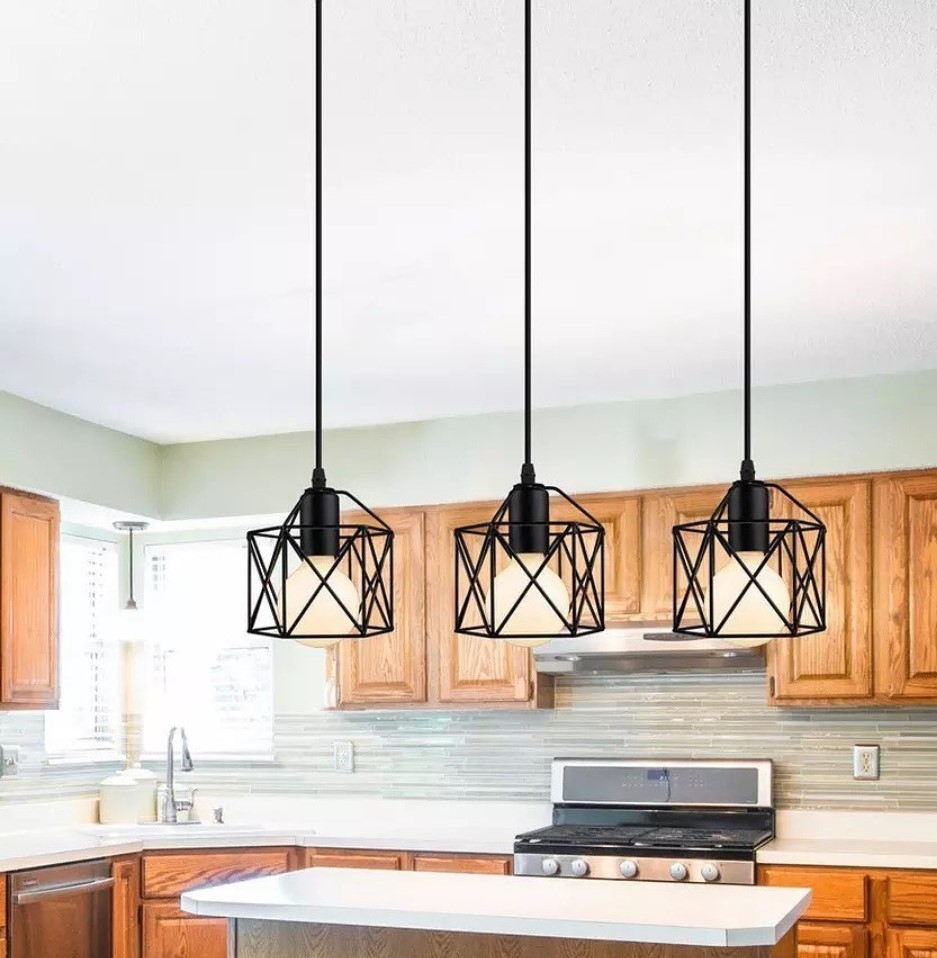 Stainless Steel Pendant Light, 3 Bulb, 60 Cm - Black