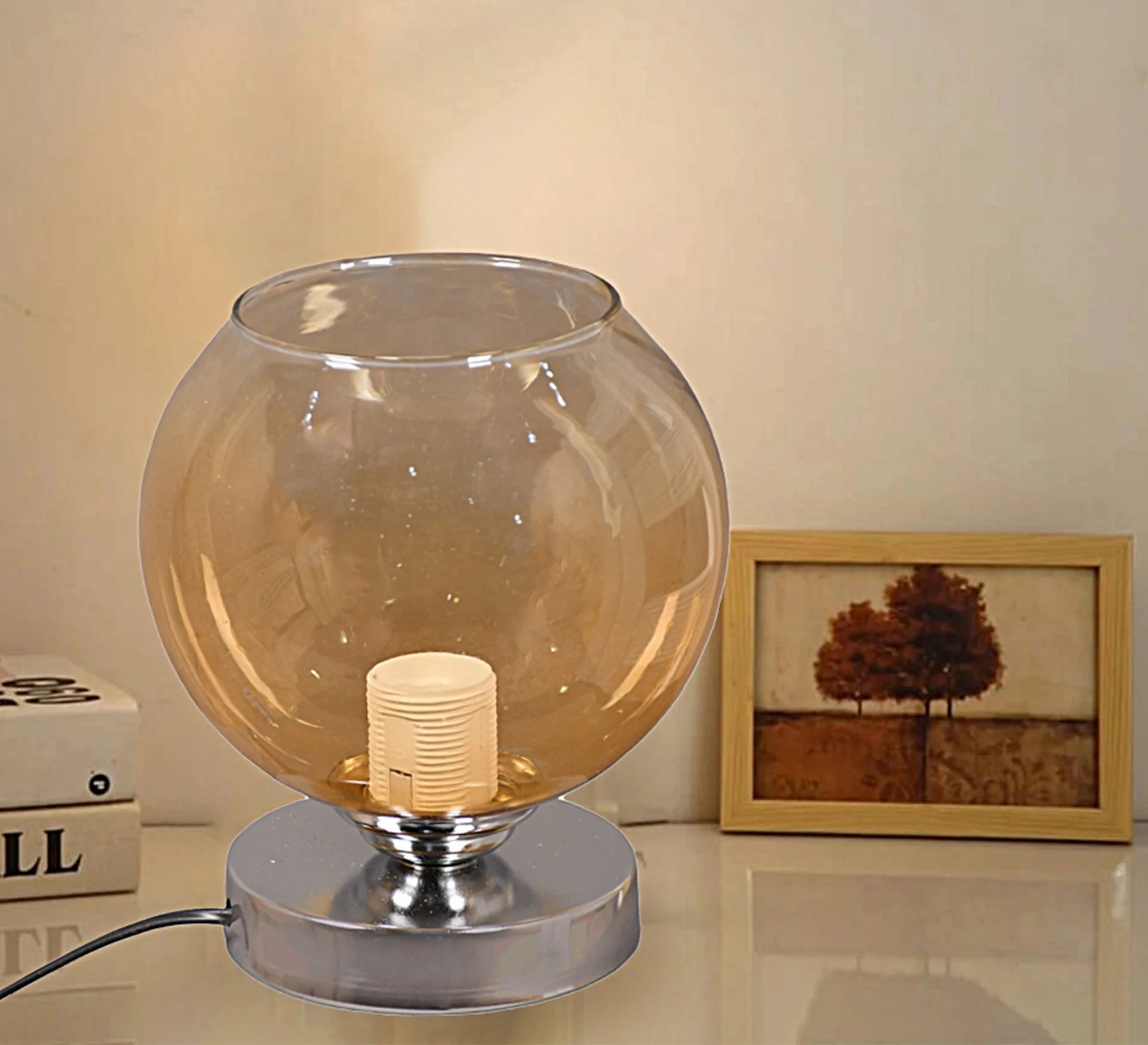 Metal Glass Modern Wall Light Hanging, 1 Bulb, 24×14 cm, KM-EG6-131 - Brown Silver