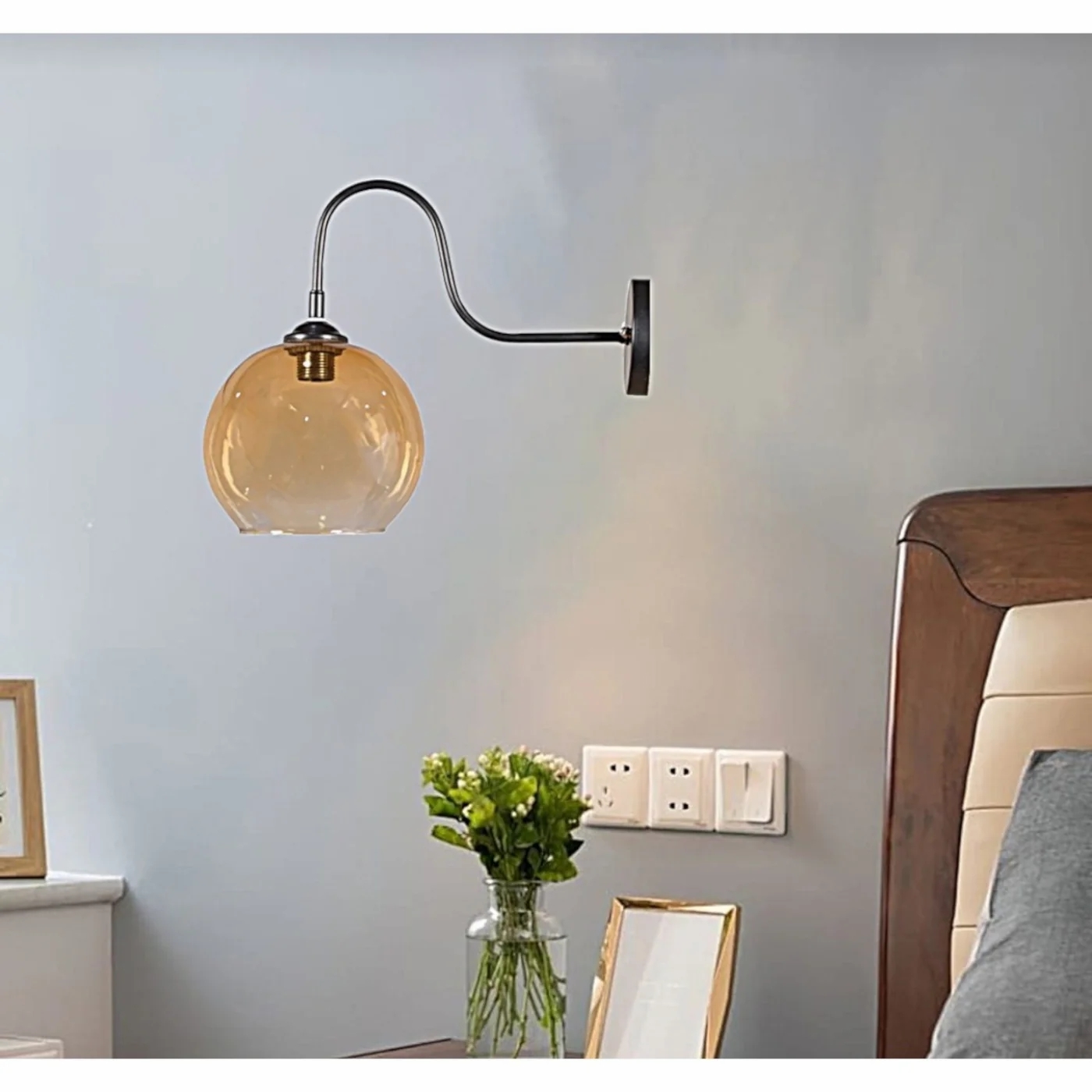 Metal Modern Wall Light Hanging, 1 Bulb, 32×30 cm, KM-EG6-137 - Brown Silver - Image 2