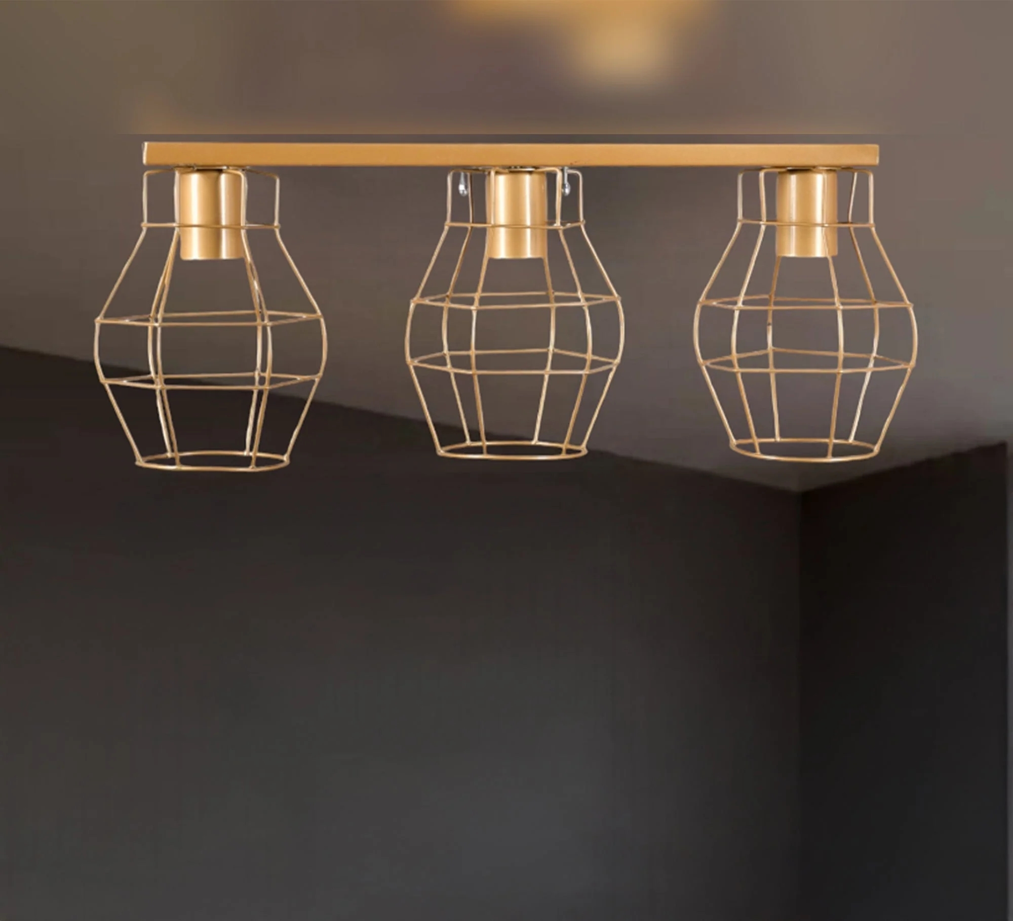 Metal Modern Ceiling chandelier, 3 Bulbs, 50×22 cm, KM-EG6-140 - Gold - Image 2