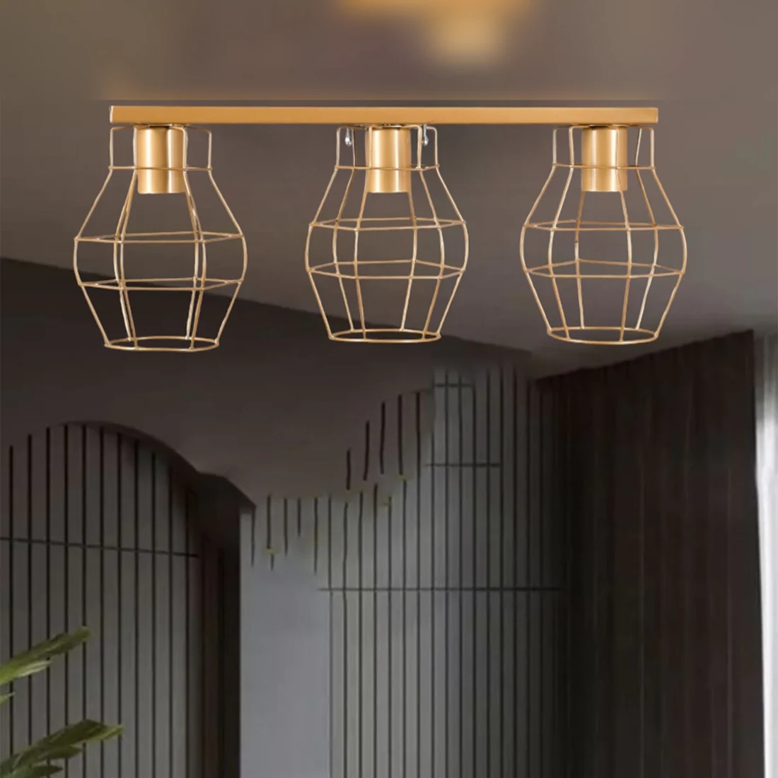 Metal Modern Ceiling chandelier, 3 Bulbs, 50×22 cm, KM-EG6-140 - Gold - Image 3