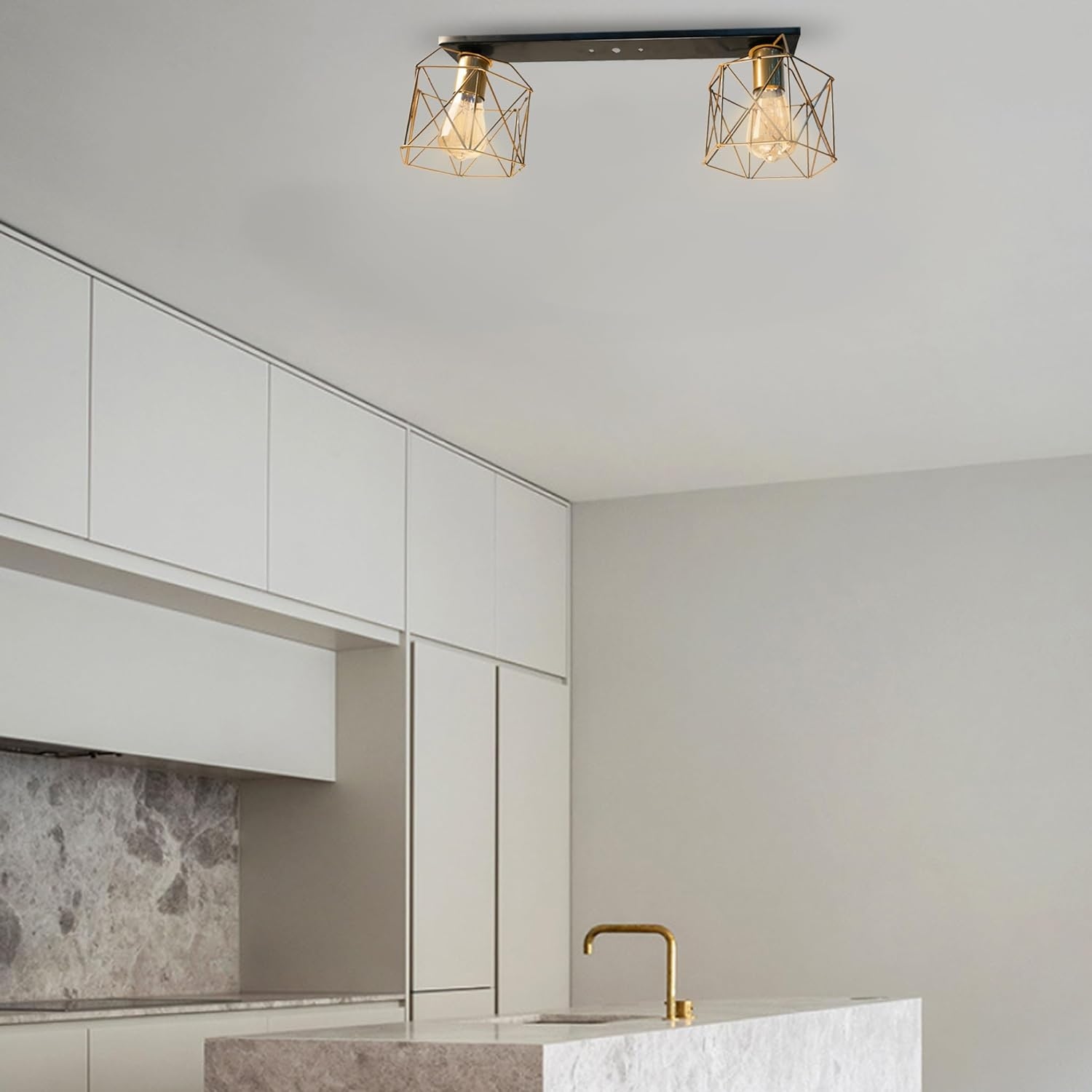 Metal Modern Ceiling chandelier, 2 Bulbs, 50×24 cm, KM-EG6-152 - Brown Gold