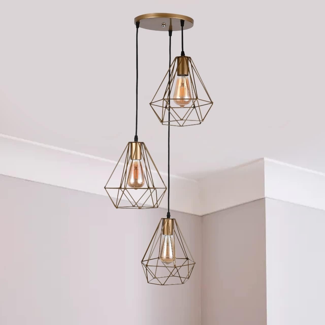Metal Modern Ceiling chandelier, 3 Bulbs, 80×30 cm, KM-EG6-154 - Gold - Image 2