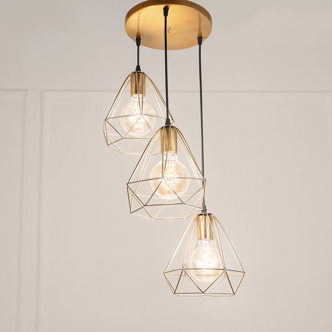 Metal Modern Ceiling chandelier, 3 Bulbs, 80×30 cm, KM-EG6-154 - Gold - Image 3