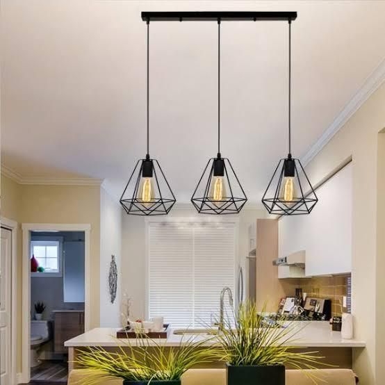 Metal Pendant Light, 3 Bulb, 60×60 Cm - Black