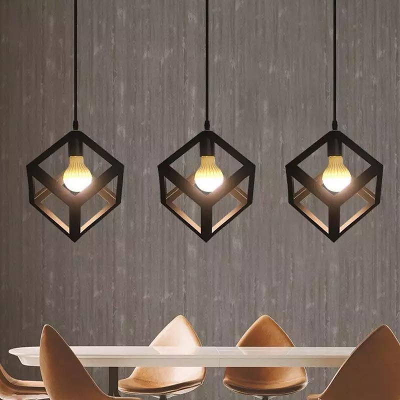 Metal Pendant Light, 3 Bulb, 60×60 Cm - Black