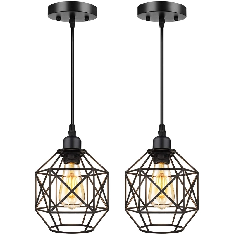 Metal Pendant Light, 2 Bulb, 100×40 Cm - Black