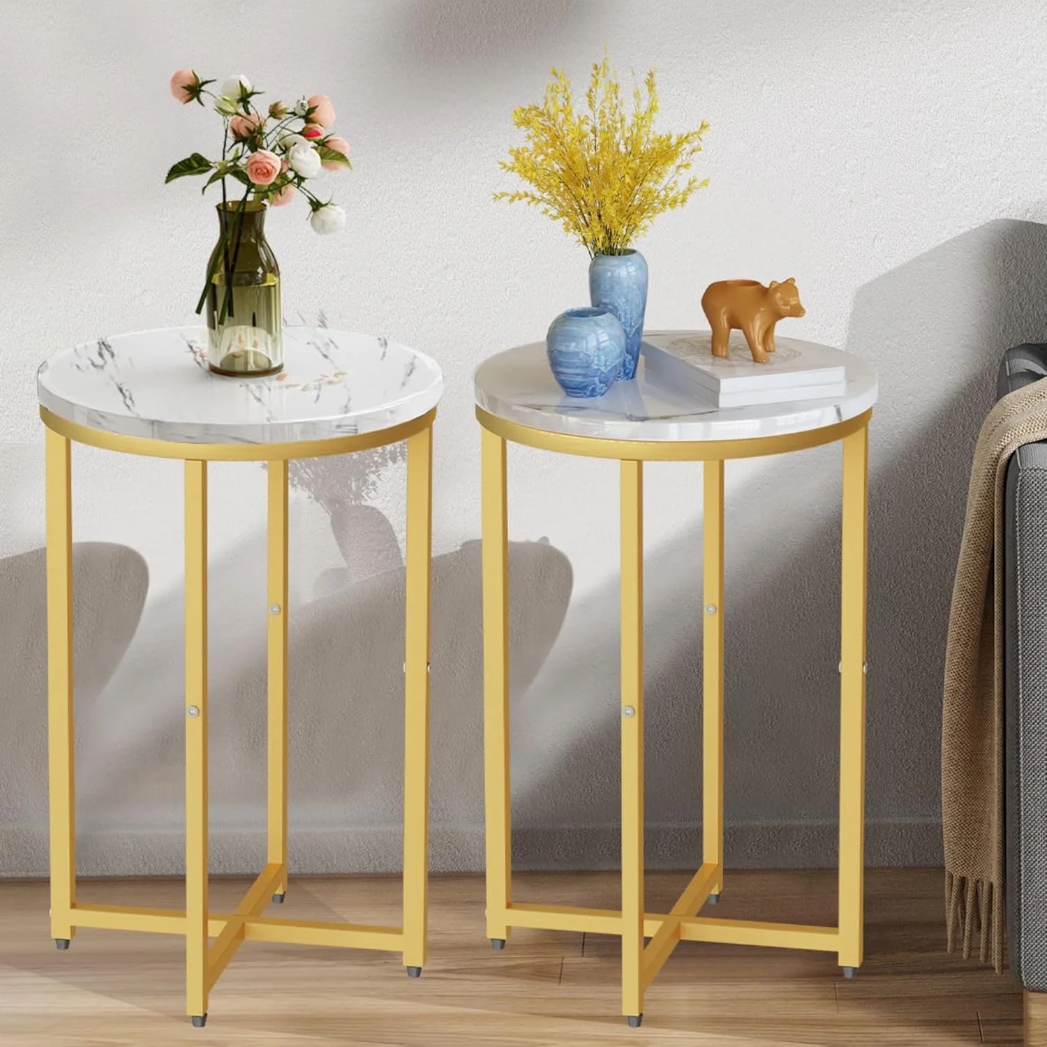 Metal Side Tables, 62×40×40 - Golden