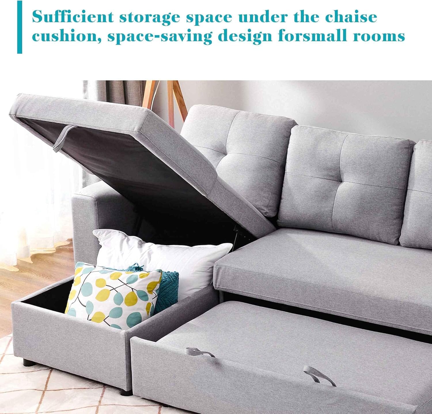 Beech Wood Modern L-Shape Sofa, Hammer Velvet Fabric, 70×140×280×85 Cm - Light Grey - Image 5