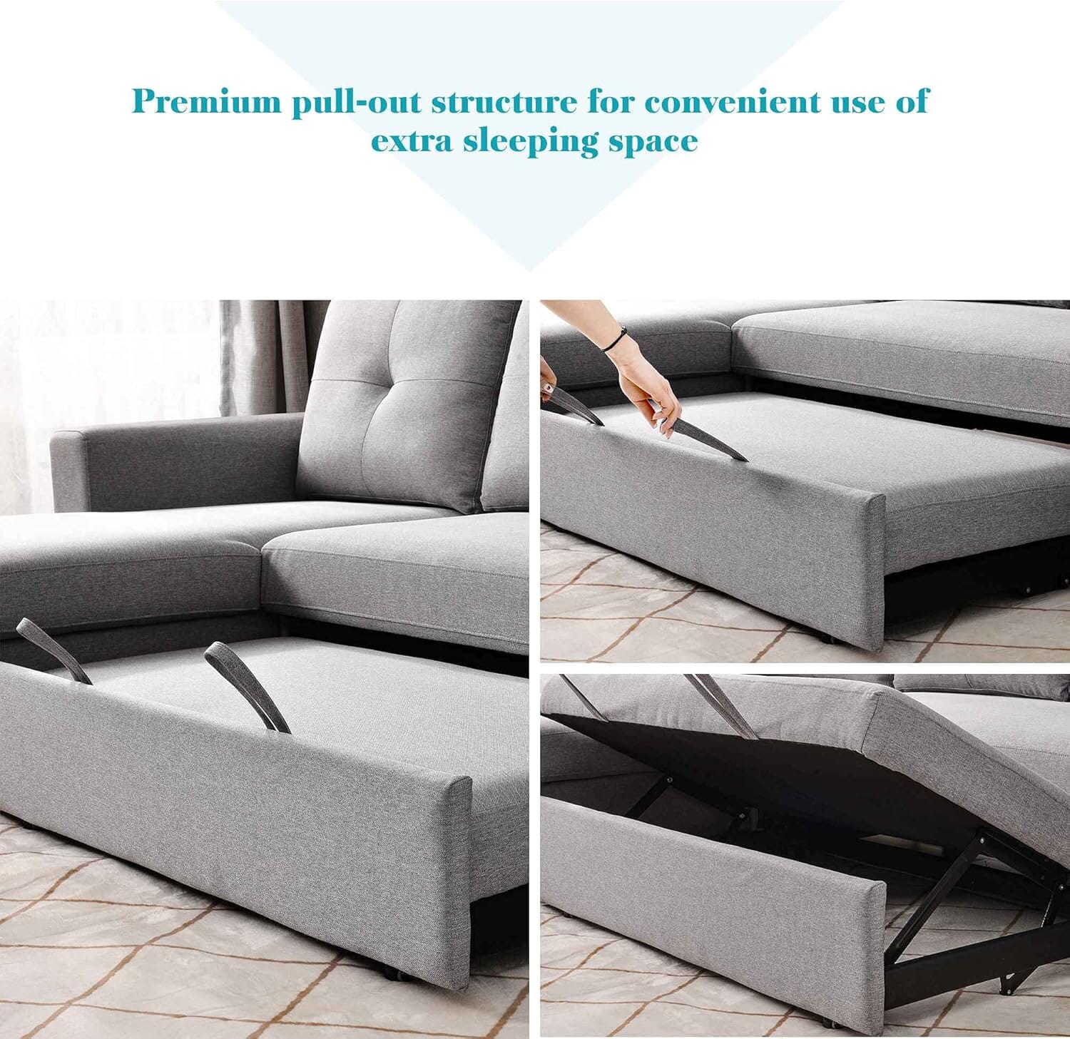 Beech Wood Modern L-Shape Sofa, Hammer Velvet Fabric, 70×140×280×85 Cm - Light Grey - Image 7