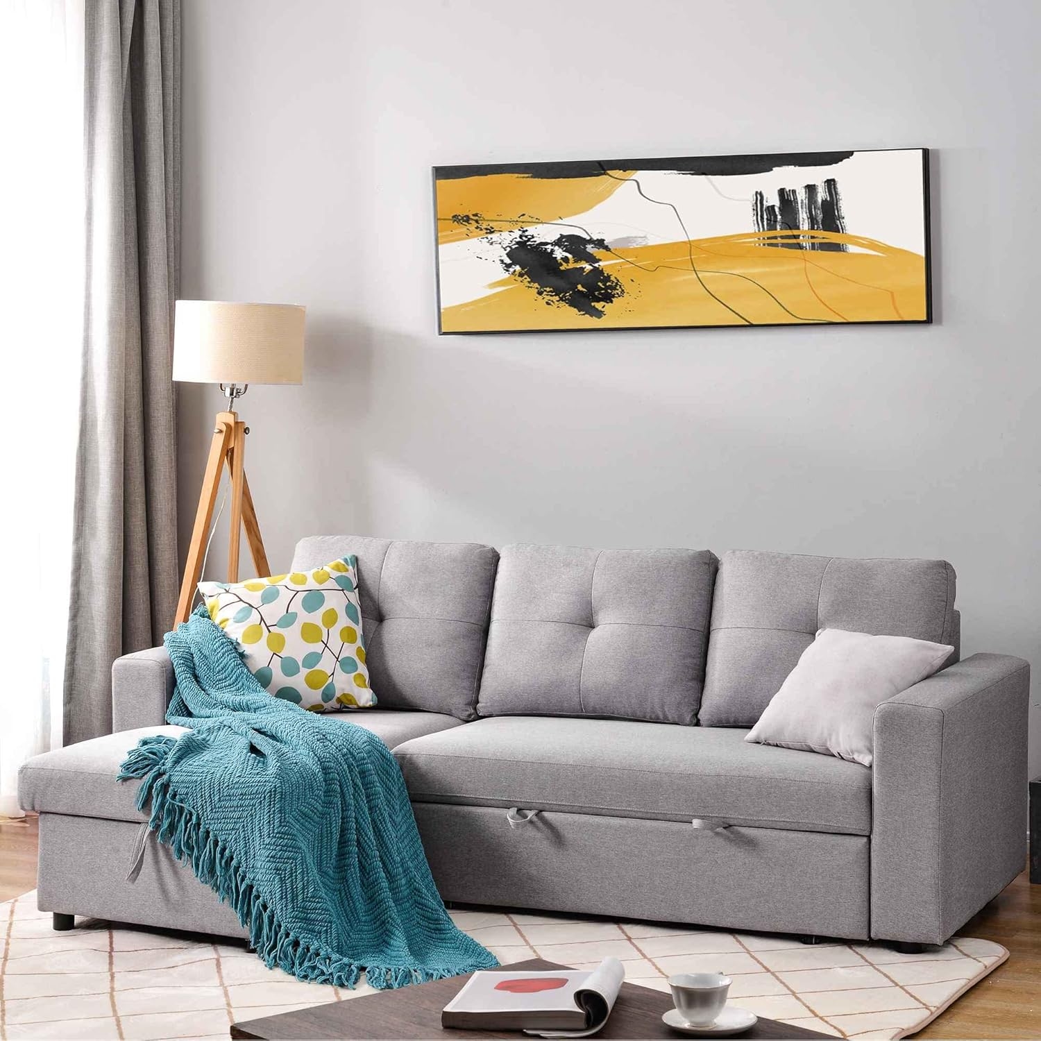 Beech Wood Modern L-Shape Sofa, Hammer Velvet Fabric, 70×140×280×85 Cm - Light Grey