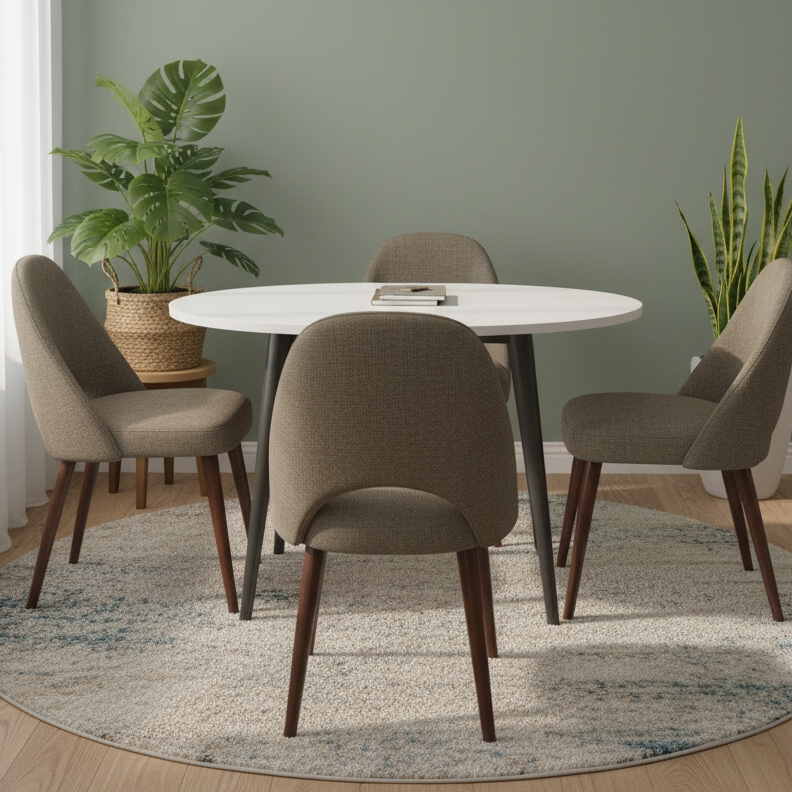 ⁦ترابيزة دائرية مودرن ام دي اف، 70×75×70 سم - ابيض رمادى⁩ - الصورة ⁦3⁩