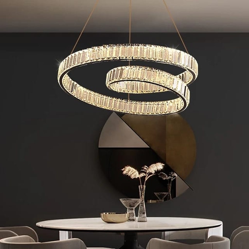 ⁦نجفة ستانلس و كريستال واليكتروستتيك ذهبي - 85×60×60 سم⁩ - الصورة ⁦5⁩