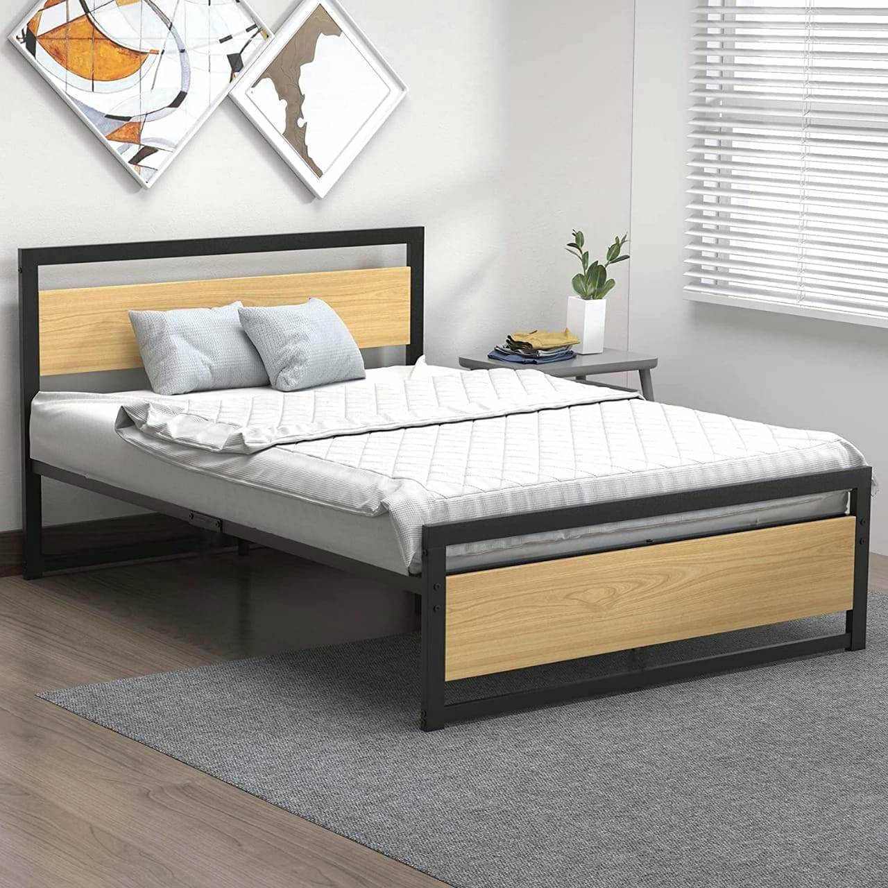 Wood Metal King Size Bed, 200×150×100 Cm - Black Wood