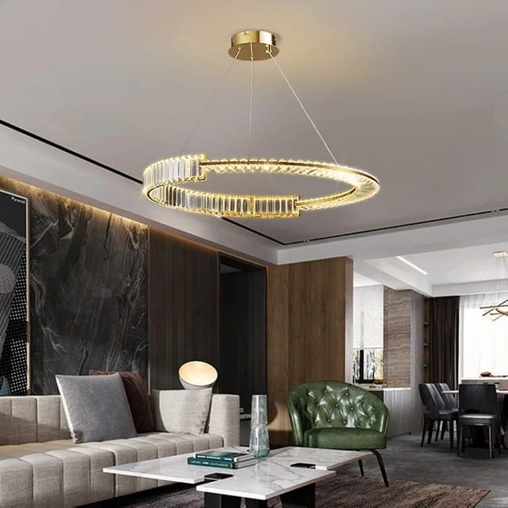 نجفة ستانلس و كريستال واليكتروستتيك ذهبي - 75×60×60 سم - Image 4