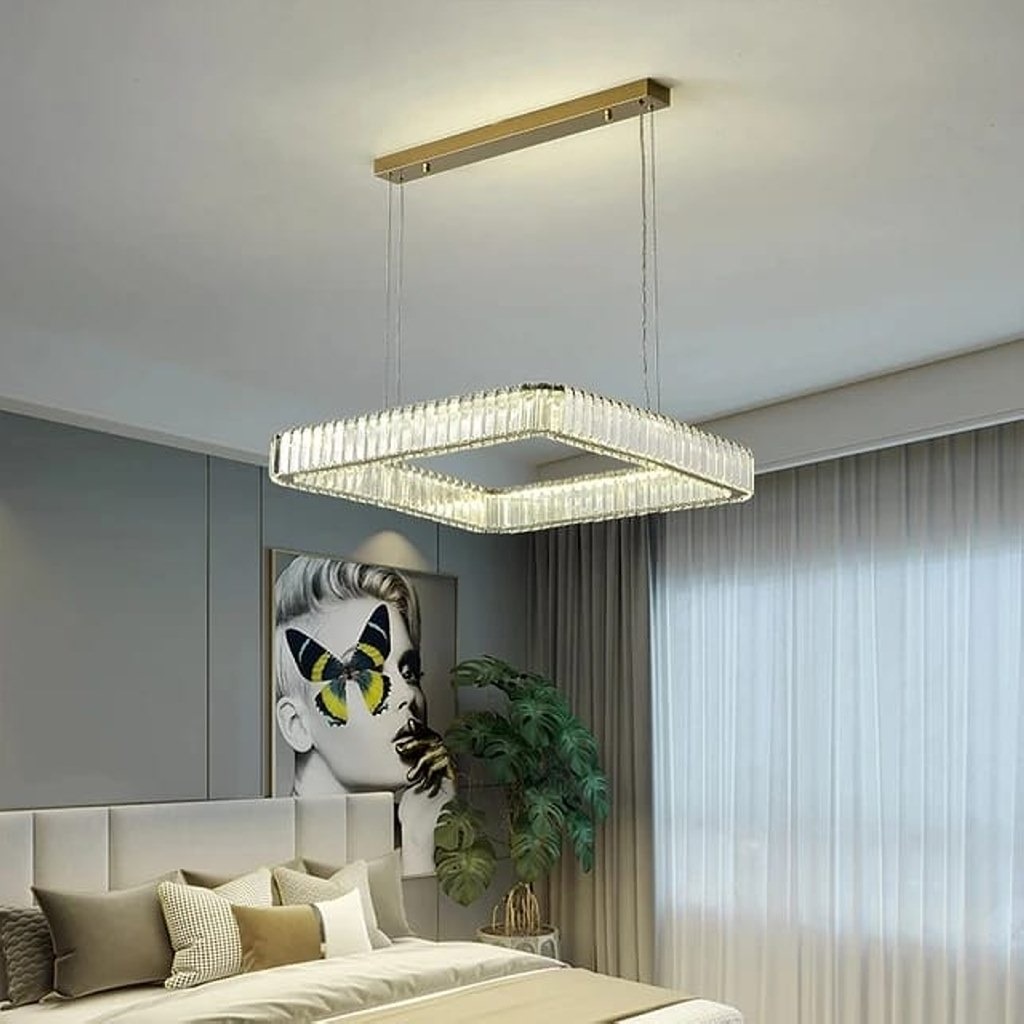 نجفة ستانلس و كريستال واليكتروستتيك ذهبي - 75×60×60 سم - Image 4