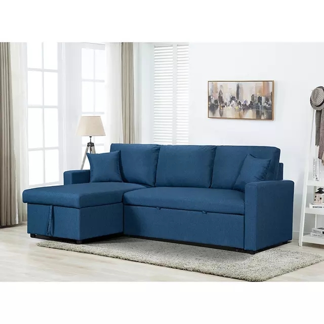 Beech Wood Modern L-Shape Sofa, Hammer Velvet Fabric, 70×140×280×85 Cm - Blue