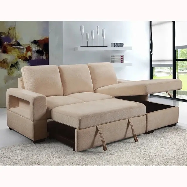 ⁦ركنة مودرن خشب زان، قماش هامر قطيفة، 70×140×280×85 سم - بيج⁩ - الصورة ⁦2⁩